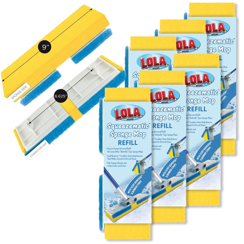 LOLA Squeeze Matic Butterfly Sponge Mop Refill 9 6 Pack Replacement Head Floor Cleaning Comparable wQuickie Type S Sponge Mop Refill